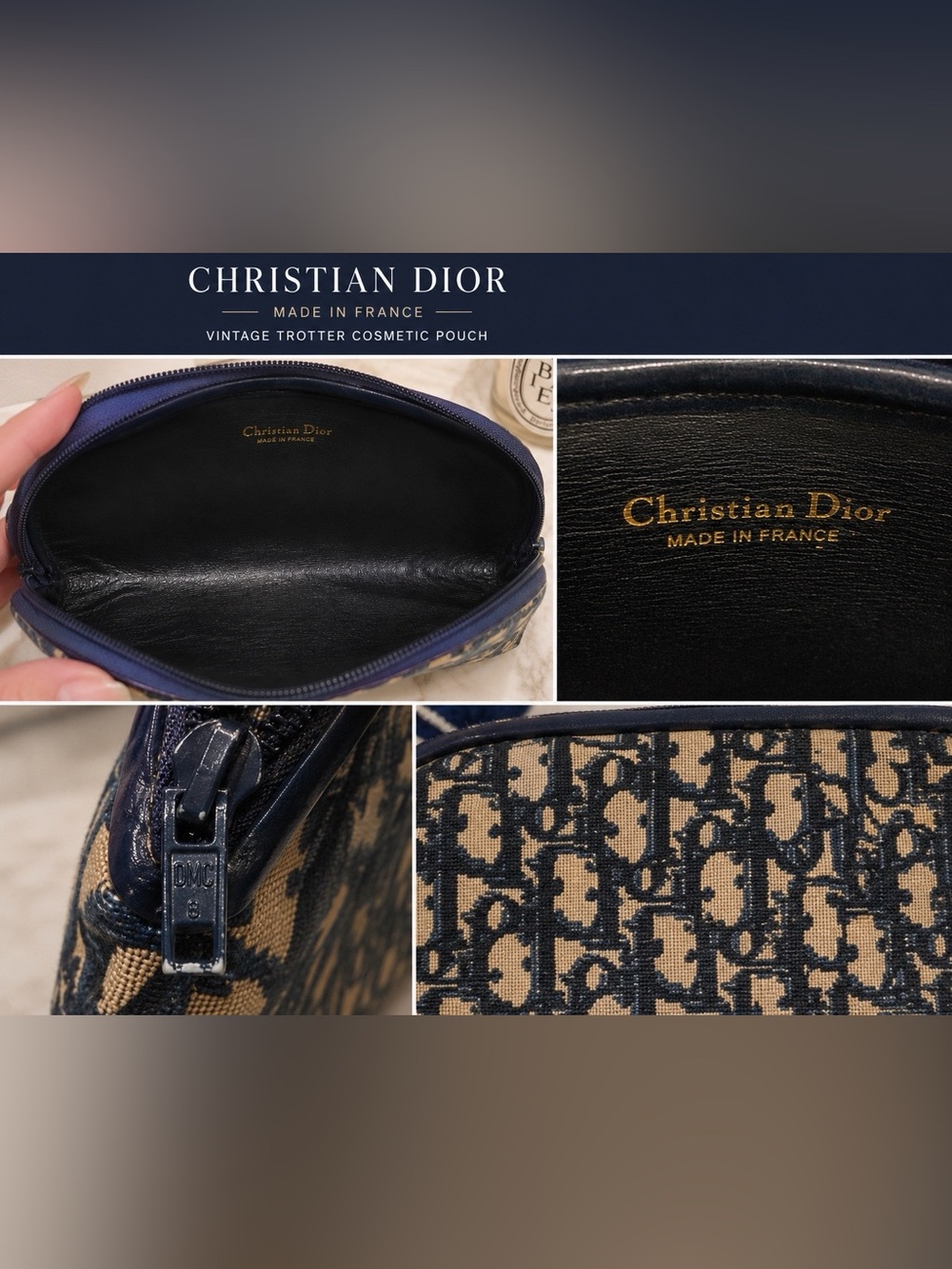 🔥 Vintage Christian Dior Oblique Trotter Cosmetic Pouch Y2K Made in France 🔥 - Picture 2 of 4